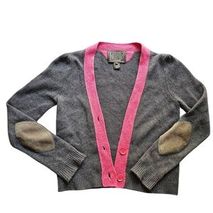 Coach 100% Cashmere Italy Preppy Poet Gray Pink Elbow Leather Patches Cardigan S
